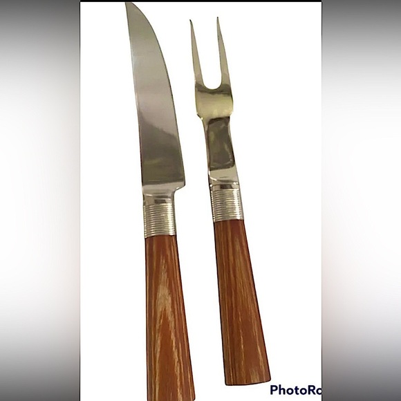 Boda Nova Stainless 12.50” Long Carving Knife and Fork Wooden Handle Set. - Picture 1 of 3